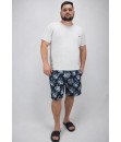 Short Estampado Elastano Plus Size Grande Bermuda flor Preto petróleo
